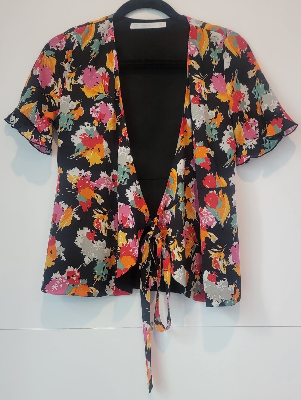 Zara Trafaluc Floral Tie Front Crop Top Blouse XS